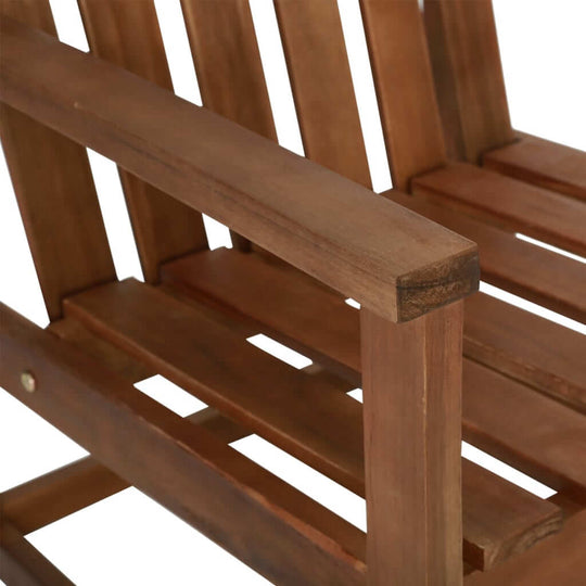 Close-up of solid acacia wood garden sofa chair showcasing armrest and slatted design, perfect for outdoor furniture.