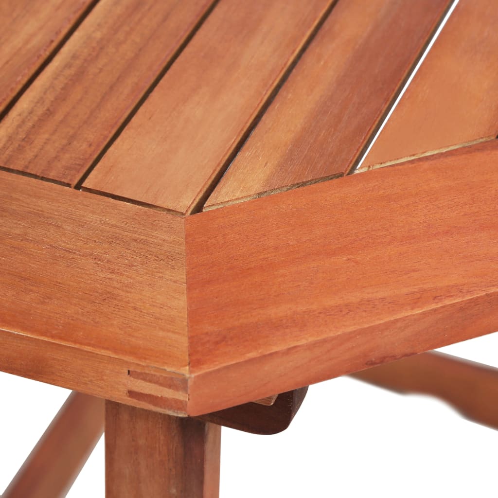 Close-up of a bistro table made from solid acacia wood, showcasing its polished and weather-resistant surface.