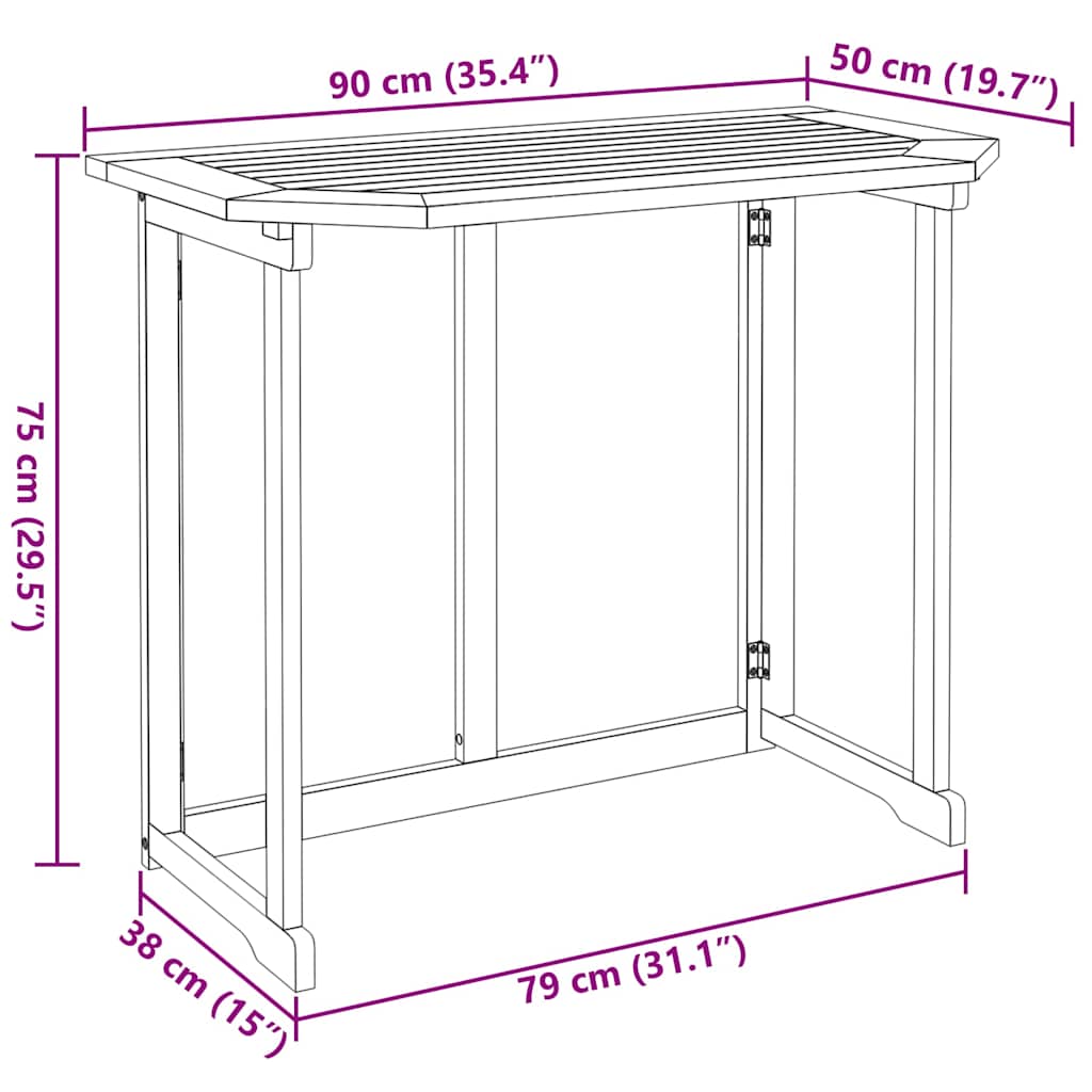 VidaXL Bistro Table 90x50x75 cm Solid Acacia Wood