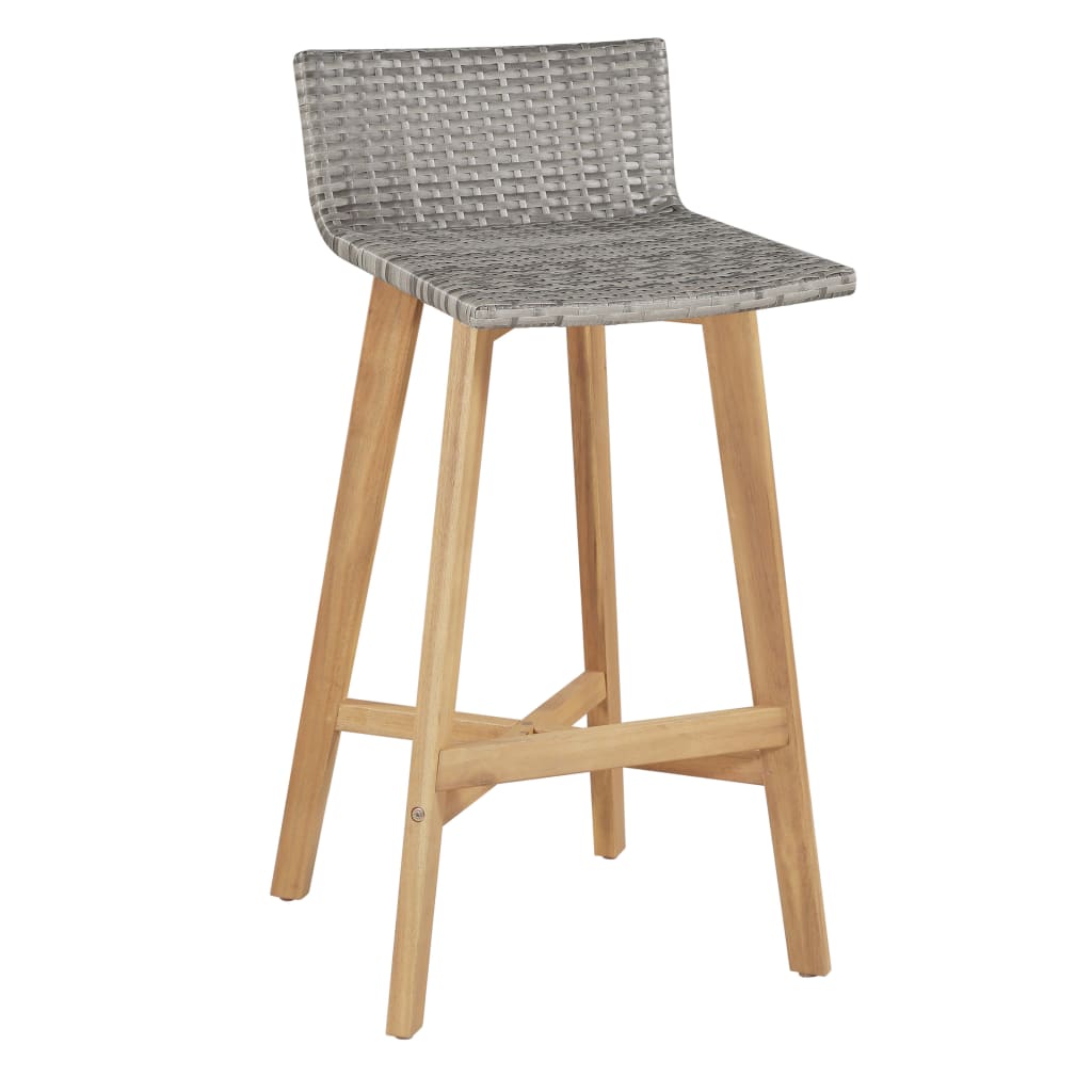 3-Piece Bar Set – Solid Acacia Wood Table & Stools with stylish weather-resistant rattan bar stool.