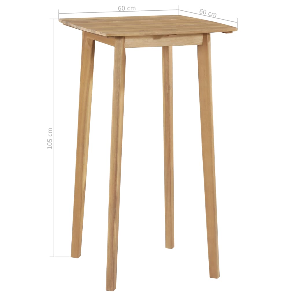 3-Piece Bar Set – Solid Acacia Wood Table & Stools - Solid acacia wood bar table with dimensions 60 cm x 60 cm x 105 cm.