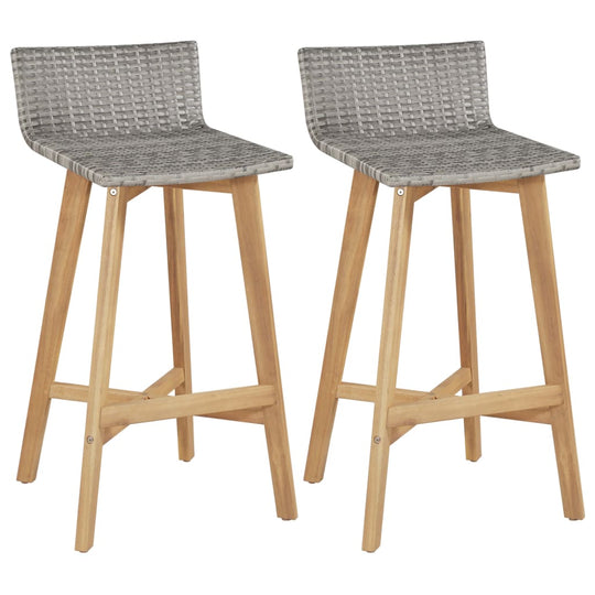 Bar Chairs 2 pcs Solid Acacia Wood, featuring durable PE rattan seat and backrest, perfect for outdoor use.