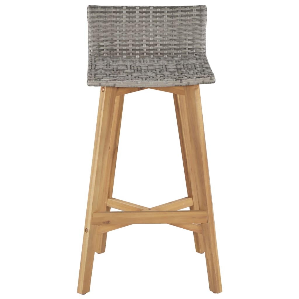Bar Chairs 2 pcs Solid Acacia Wood - Stylish grey rattan seating on a durable acacia wood frame.