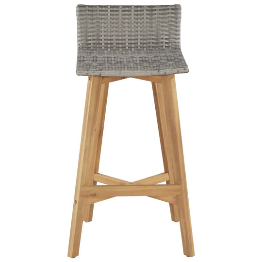 Bar Chairs 2 pcs Solid Acacia Wood - Stylish grey rattan seating on a durable acacia wood frame.