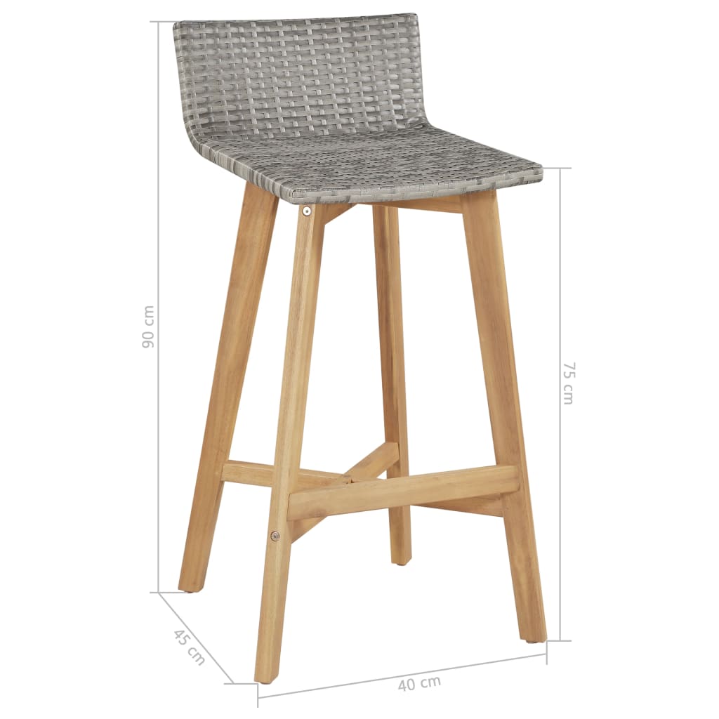 Bar Chairs 2 pcs Solid Acacia Wood in stylish design, features rattan seat and durable acacia wood frame, perfect for outdoor use.