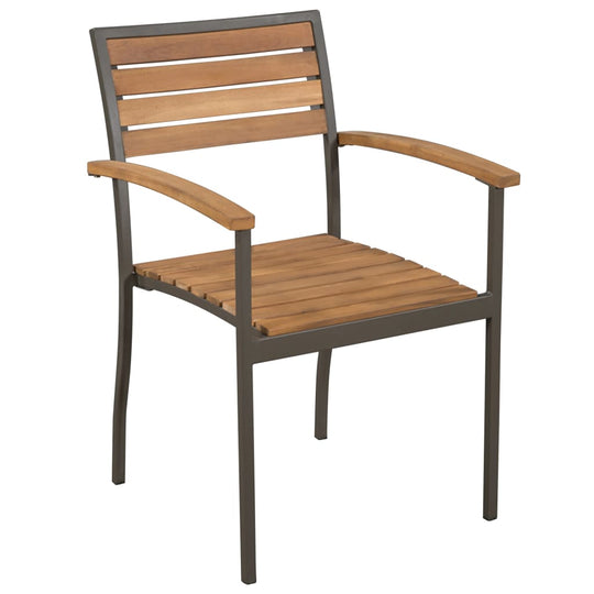 Solid acacia wood and steel outdoor dining chair with slatted design, perfect for patio or garden seating.