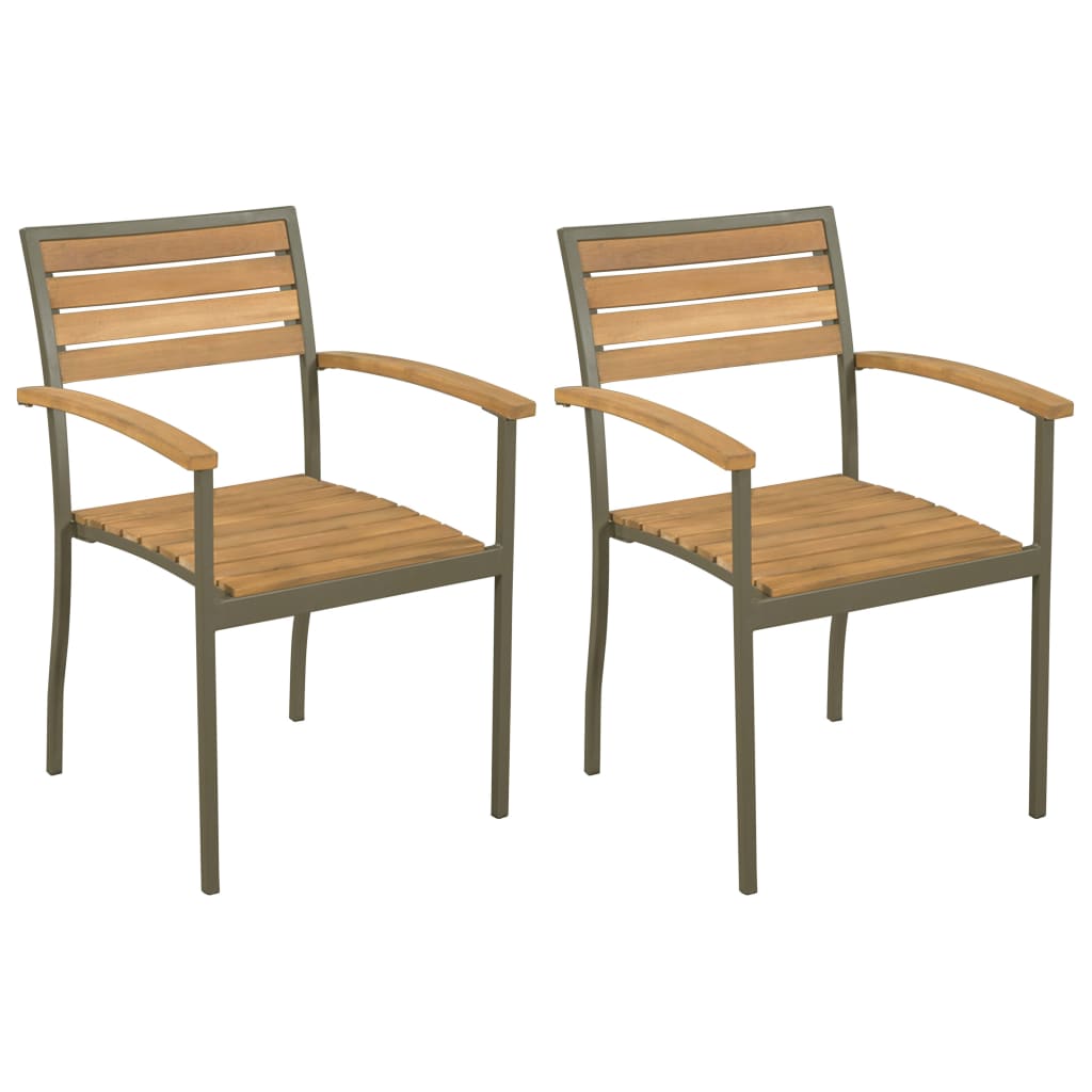 Stackable Outdoor Chairs 2 pcs Solid Acacia Wood and Steel , Furniture -> Outdoor Furniture -> Outdoor Seating -> Outdoor Chairs , Durable,eligant,Furniture -,Home & Garden -,Modern Design,new-305021,Outdoor Chairs,Outdoor Furniture -,Outdoor Seating -,Wo