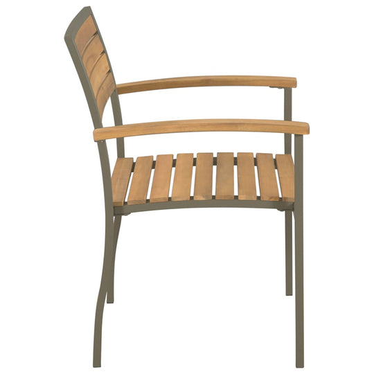 Stackable Outdoor Chairs 2 pcs Solid Acacia Wood and Steel , Furniture -> Outdoor Furniture -> Outdoor Seating -> Outdoor Chairs , Durable,eligant,Furniture -,Home & Garden -,Modern Design,new-305021,Outdoor Chairs,Outdoor Furniture -,Outdoor Seating -,Wo