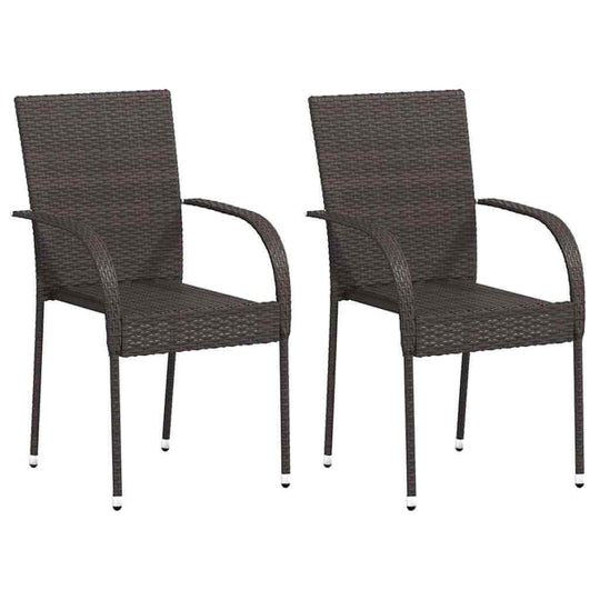Stackable Outdoor Chairs 2 pcs Poly Rattan in a stylish dark brown finish, perfect for outdoor dining.