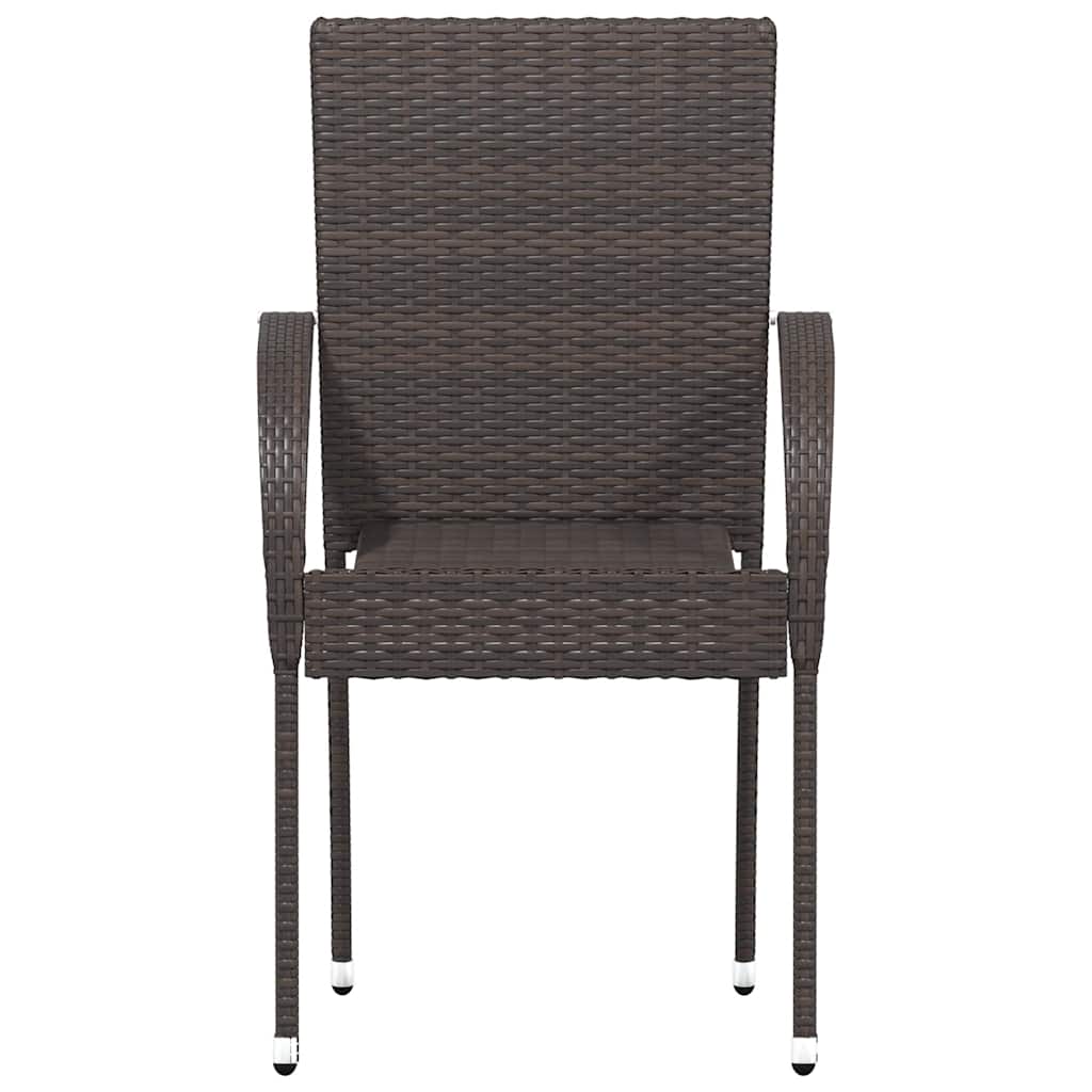 Stackable Outdoor Chairs 2 pcs Poly Rattan in dark brown wicker design, perfect for garden or patio.