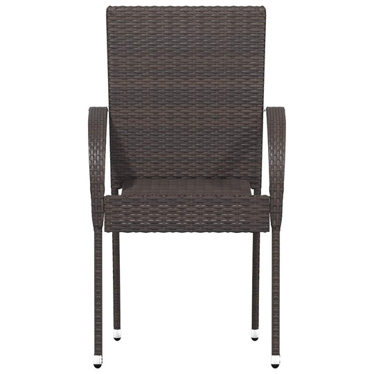 Stackable Outdoor Chairs 2 pcs Poly Rattan in dark brown wicker design, perfect for garden or patio.