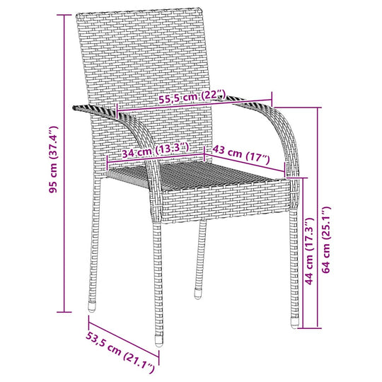 Stackable Outdoor Chairs 2 pcs Poly Rattan dimensions diagram with measurements for precise sizing.