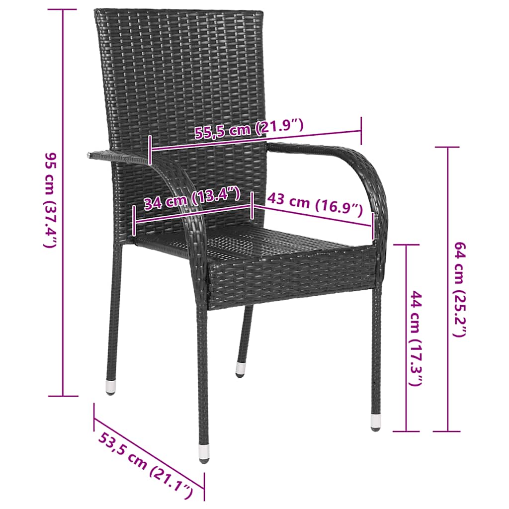 Stackable Outdoor Chairs 2 pcs Poly Rattan Black
