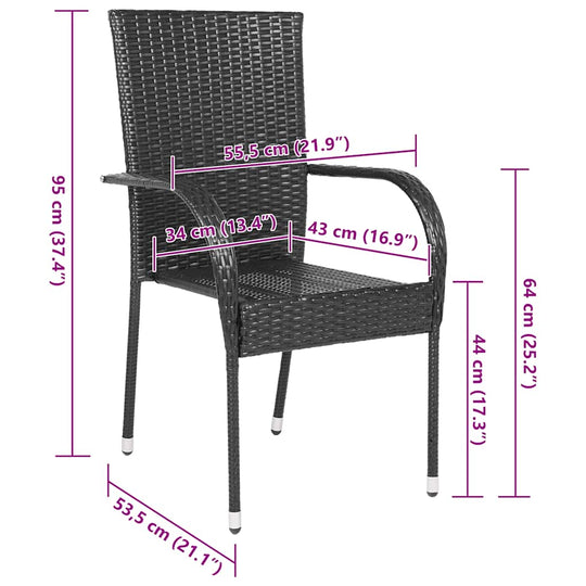 Stackable Outdoor Chairs 2 pcs Poly Rattan Black