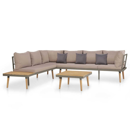 4-piece outdoor lounge set with beige cushions, solid wood frame, and stylish modern design for patio or garden use.