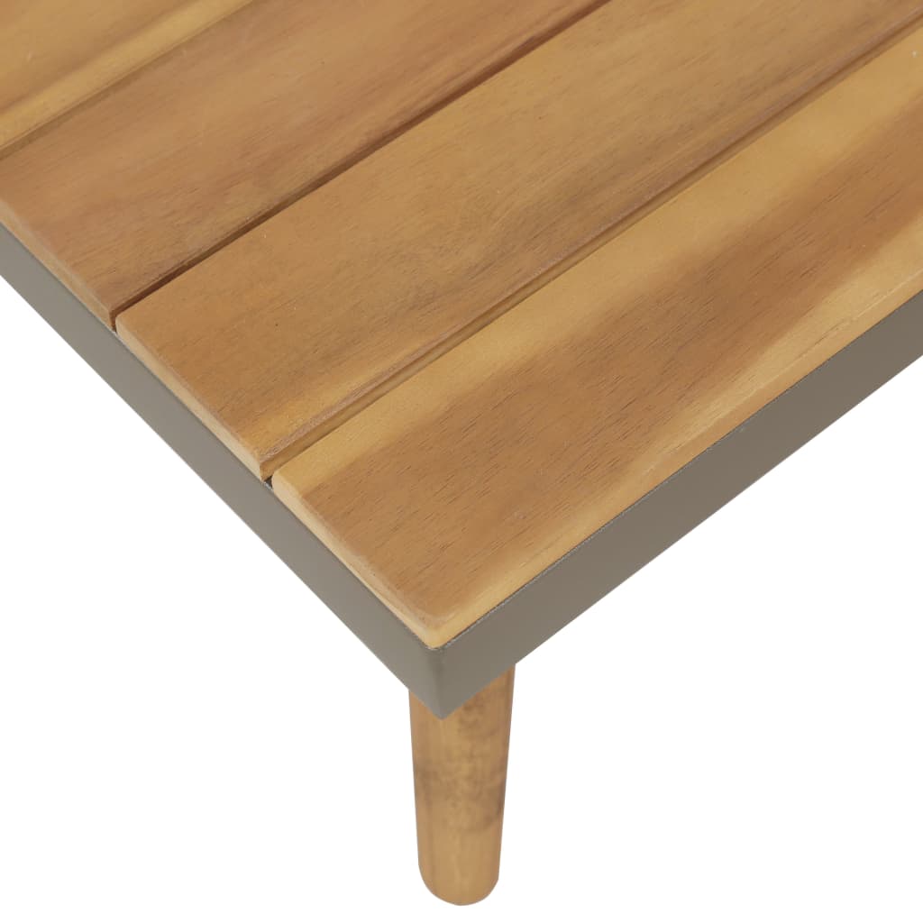 Close-up of the solid acacia wood tabletop showcasing natural grain and finish, ideal for outdoor furniture.