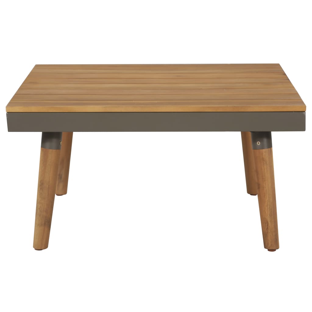 Modern acacia wood garden coffee table with gray frame and sturdy legs, perfect for outdoor living spaces.