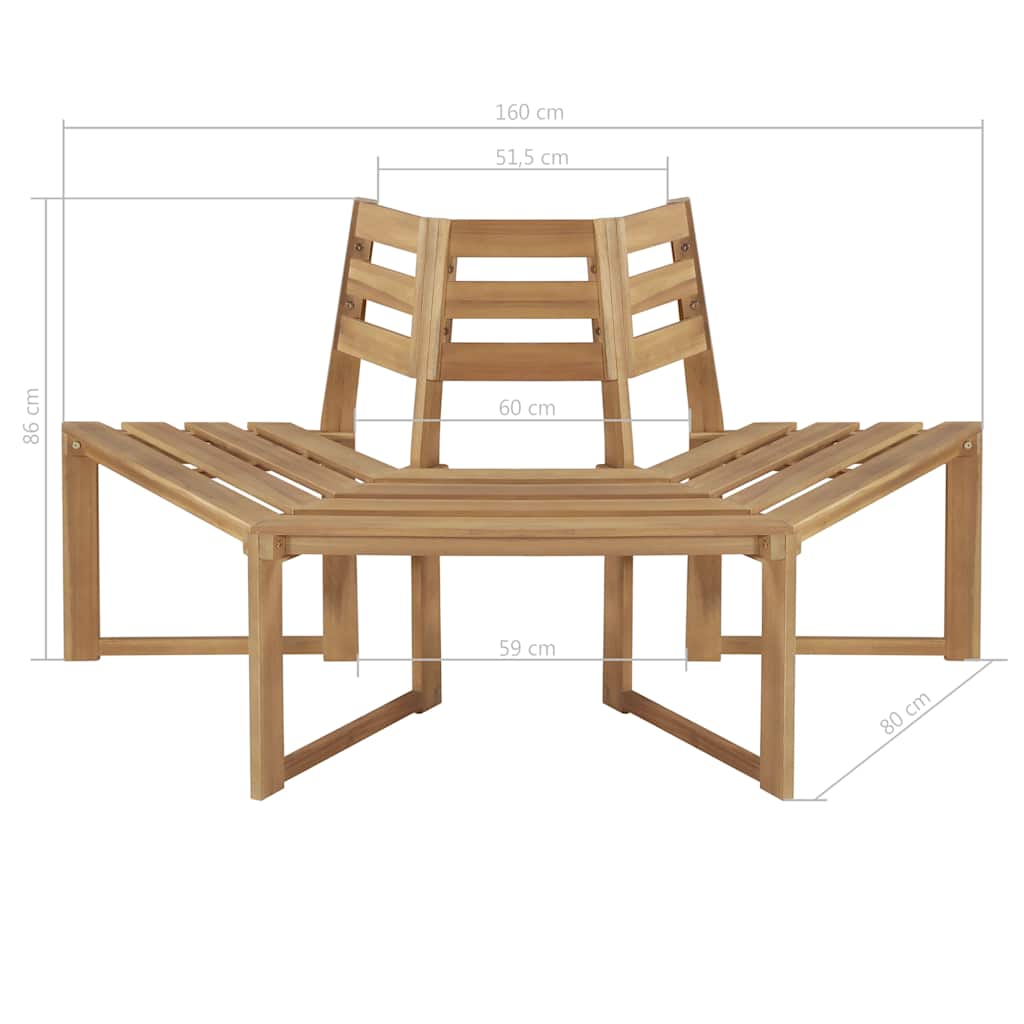 VidaXL Tree Bench Half-hexagonal 160 cm Solid Acacia Wood