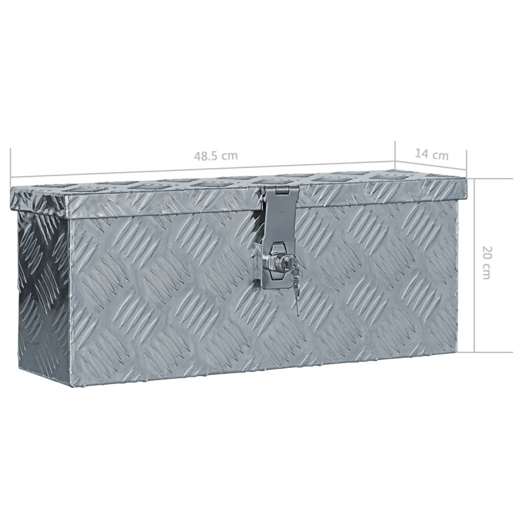 Aluminium box 48.5x14x20 cm in silver, ideal for storage and transport, compact and durable design.