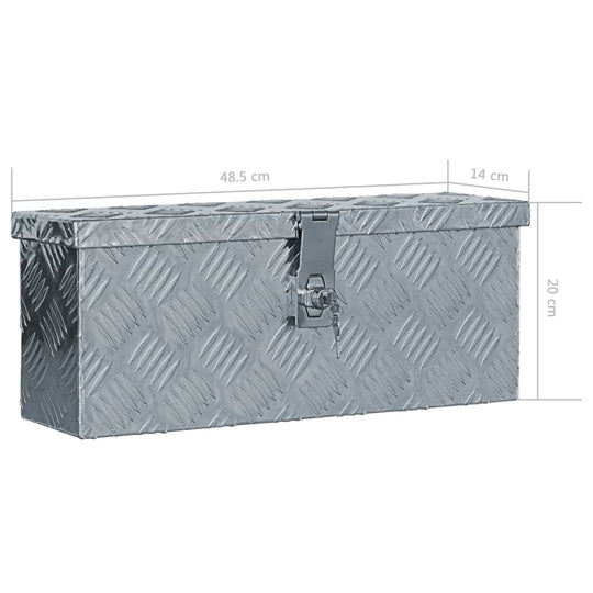 Aluminium box 48.5x14x20 cm in silver, ideal for storage and transport, compact and durable design.