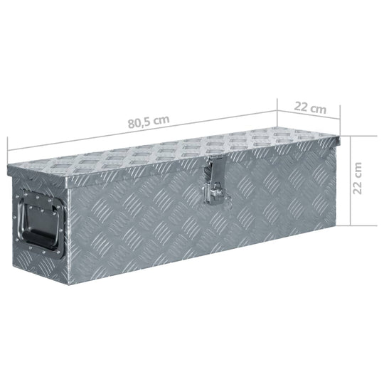 Aluminium box 80.5x22x22 cm in silver, ideal for storage, transport, and outdoor furniture use.