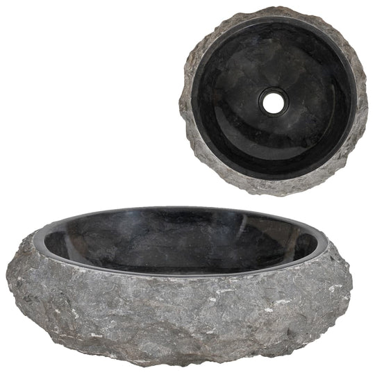 Handmade 40x12 cm black marble sink featuring a rustic design, perfect for enhancing any bathroom or washroom interior.