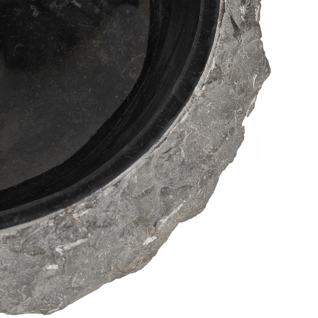 Top view of a black marble sink with a rustic gray stone finish, ideal for stylish bathrooms and living spaces.