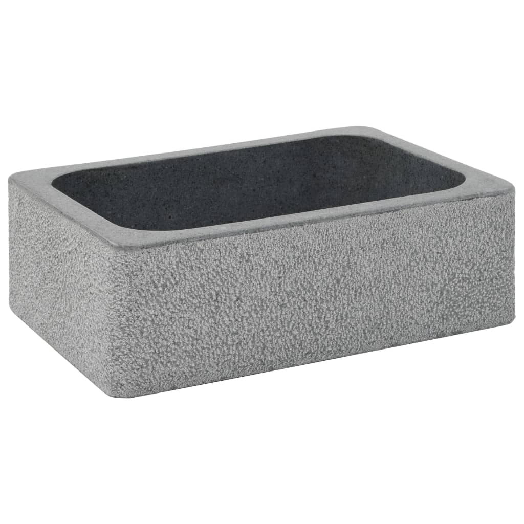 Rectangular river stone sink in black, ideal for stylish bathrooms or washrooms, showcasing a rustic and sturdy design.