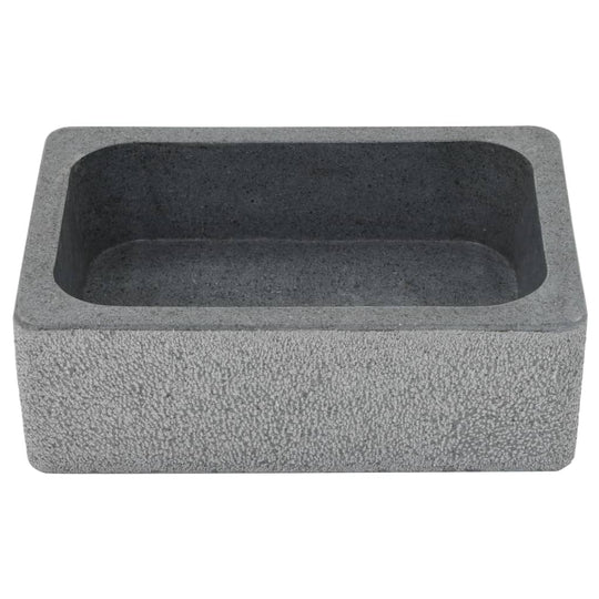 Handmade rectangular sink in natural river stone, 45x30x15 cm, black, perfect for any bathroom or washroom decor.