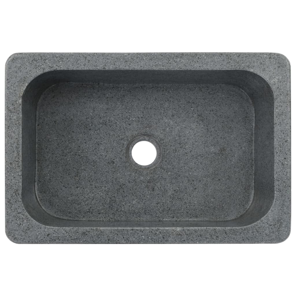 Handmade riverstone sink 45x30x15 cm, rectangular black basin, perfect for modern bathroom decor.