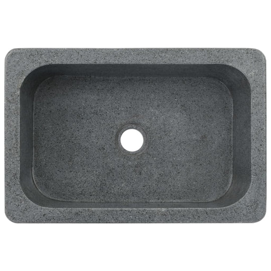 Handmade riverstone sink 45x30x15 cm, rectangular black basin, perfect for modern bathroom decor.