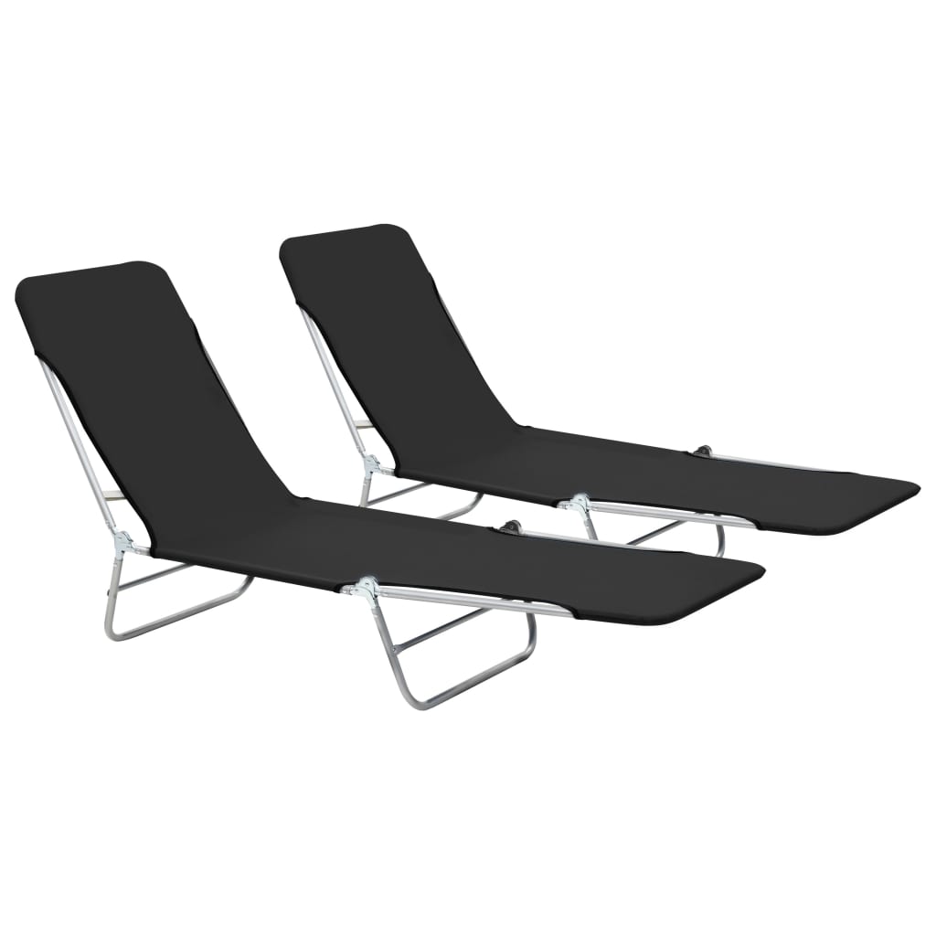 Folding Sun Loungers 2 pcs Steel and Fabric , Outdoor Seating -> Sunloungers , Chairs -,Decor -,Durable,eligant,Furniture -,Home & Garden -,Home Decor,Modern Design,new-305021,Outdoor Furniture -,Outdoor Furniture Sets,Outdoor Seating -,Sunloungers