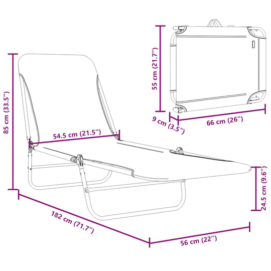 كراسي استلقاء للتشمس قابلة للطي عدد 2 قطعة ستيل وقماش