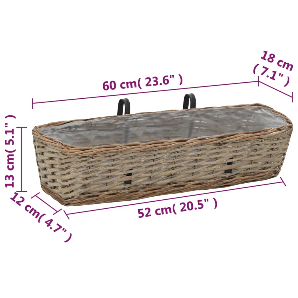 Balcony Planter 2 pcs Wicker with PE Lining 60 cm Home & Garden -> Lawn & Garden -> Gardening -> Pots & Planters