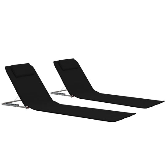 Folding Beach Mats 2 pcs Steel and Fabric