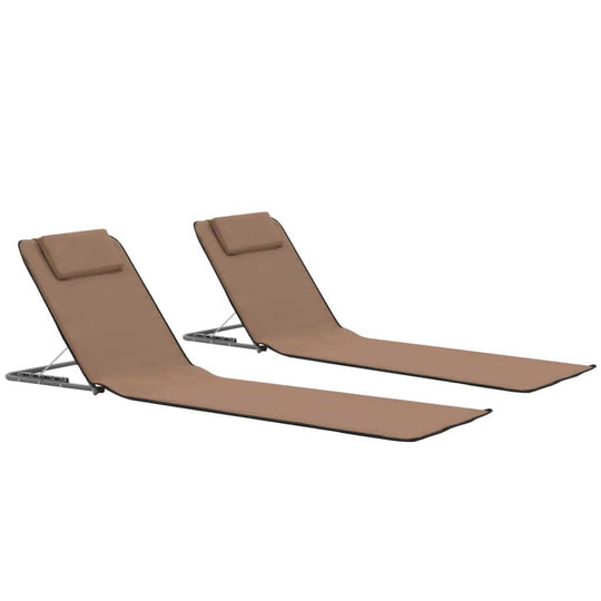 Folding beach mats set of 2 with adjustable backrests and headrests, ideal for outdoor relaxation.