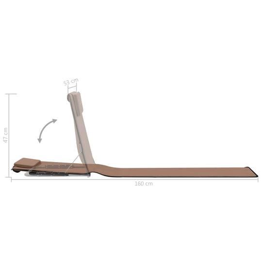 Folding beach mat dimensions with adjustable backrest, showcasing 160 cm length and 47 cm height for comfort.