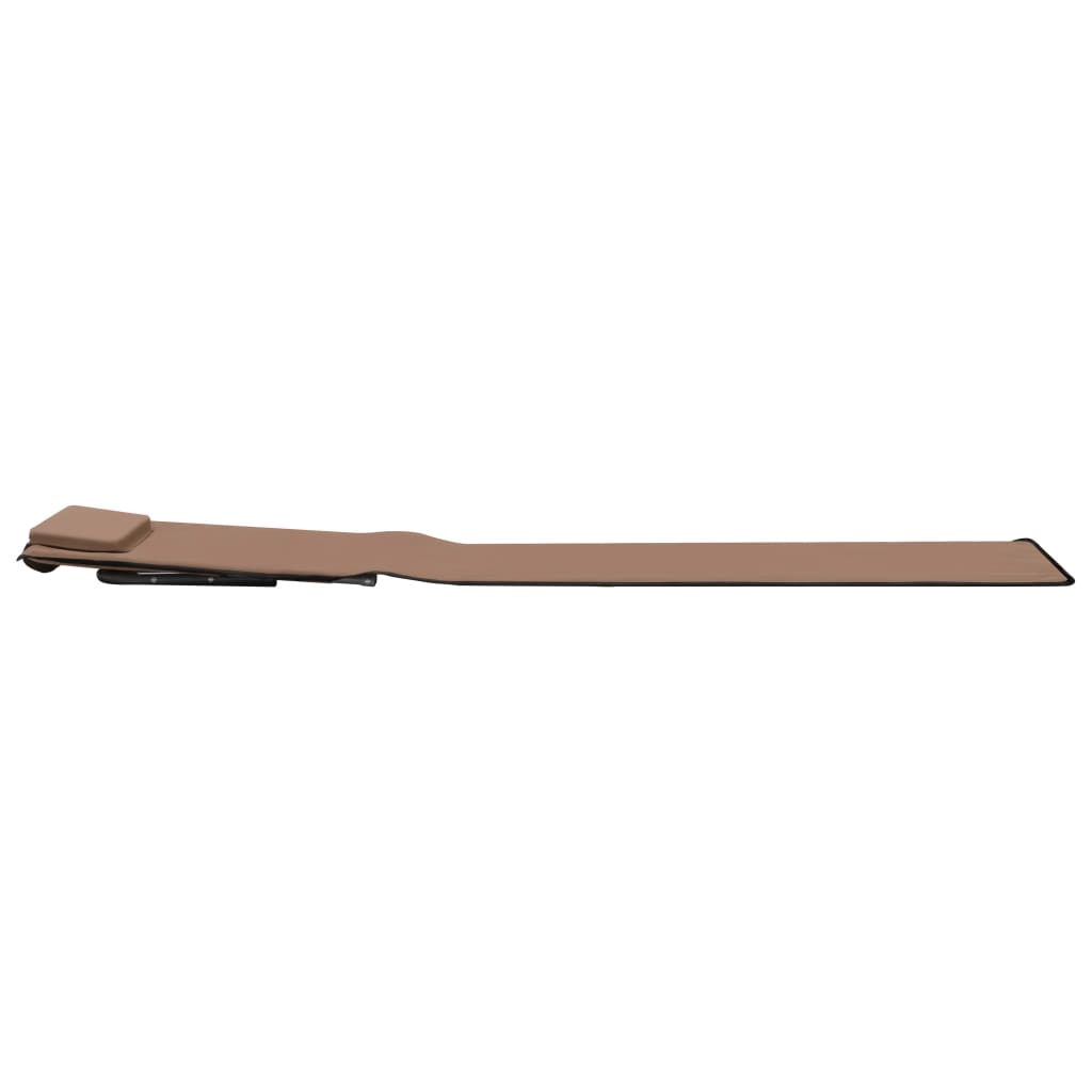 Folding beach mat with adjustable backrest in tan color, designed for comfort and portability at the beach.