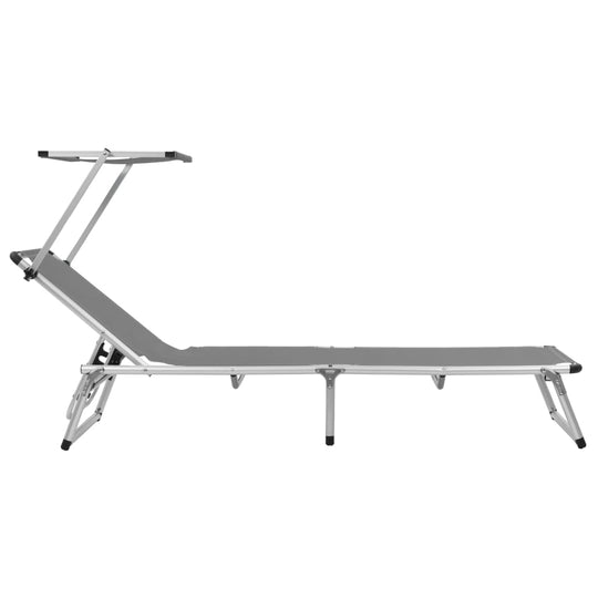 Folding sun lounger with adjustable roof, lightweight aluminium frame, and durable textilene fabric for ultimate comfort.