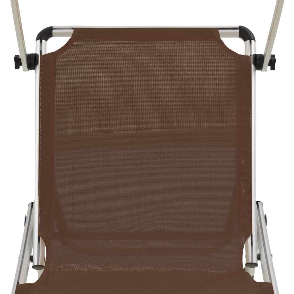 Folding Sun Lounger with Roof Aluminium and Textilene Brown