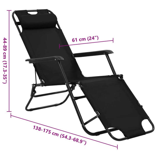 VidaXL Folding Sun Loungers 2 pcs with Footrests Steel Black