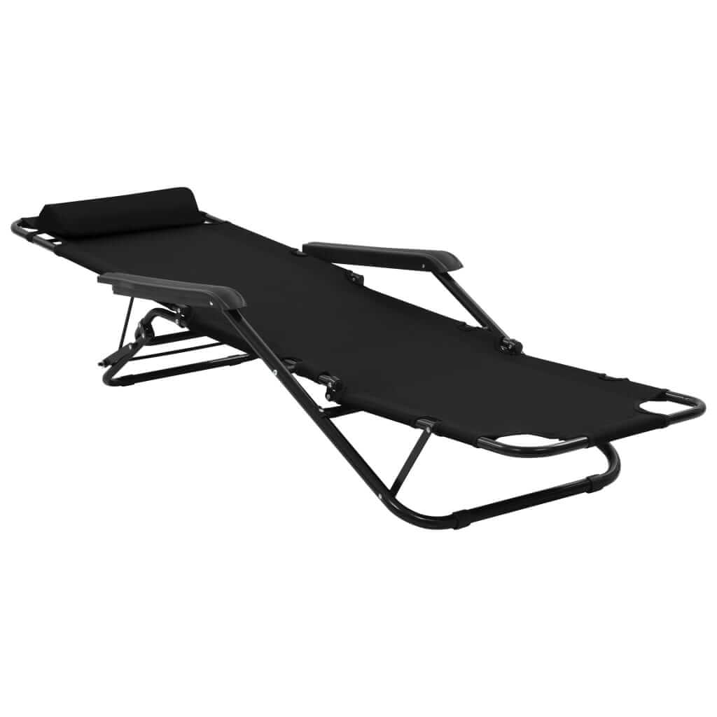 Folding Sun Loungers 2 pcs with Footrests Steel Black