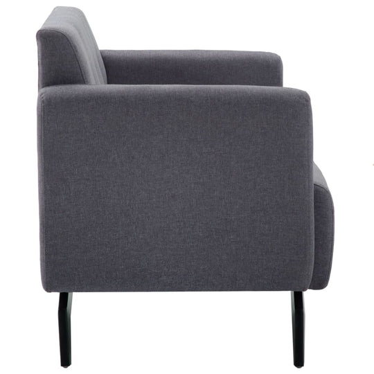 Dark grey 2-seater sofa with fabric upholstery, ideal for patios and living spaces; a stylish addition to home and garden furniture sets.