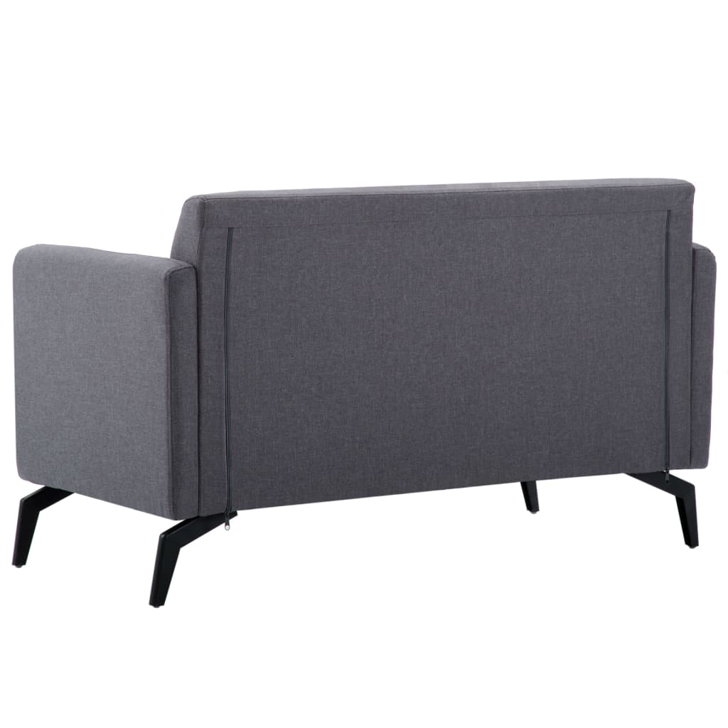 Dark gray 2-seater fabric sofa with sturdy wooden frame, perfect for patio or garden lounge, complements any outdoor living space.