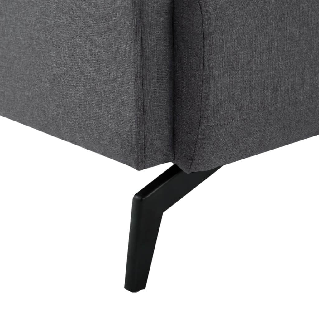 Close-up of dark fabric upholstery on a 2-seater sofa with sturdy wooden frame leg, ideal for home and garden furniture settings.