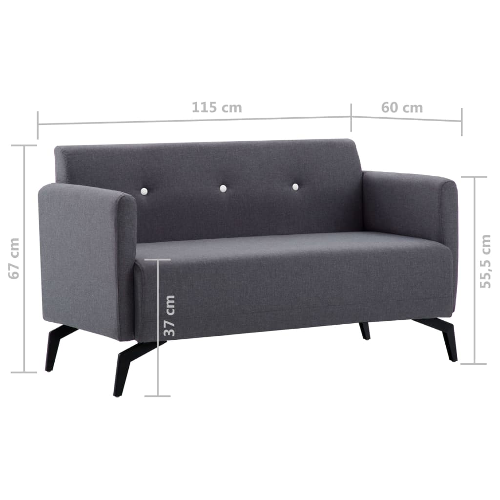 Dark grey 2-seater sofa with polyester upholstery, 115x60x67 cm, ideal for home and outdoor spaces, garden patio furniture set.