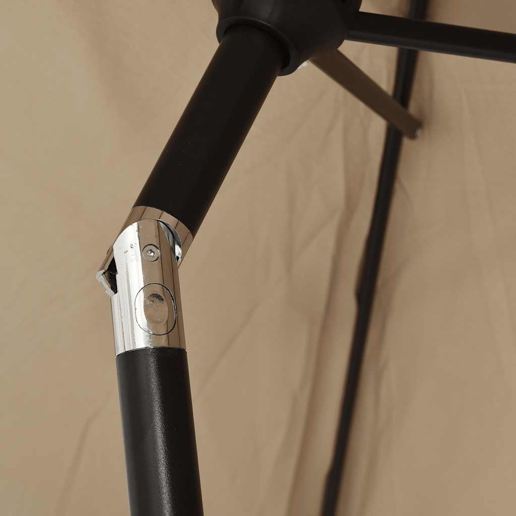 Close-up view of the adjustable metal pole joint of an outdoor parasol, showcasing its sturdy construction and elegant design.