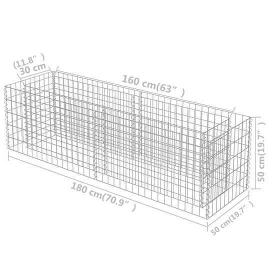 Gabion Raised Bed Galvanised Steel 180x50x50 cm Home & Garden -> Lawn & Garden -> Gardening -> Pots & Planters