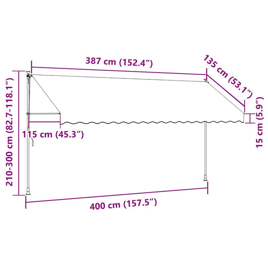 Manual Retractable Awning 400 cm dimensions illustration showing length and height specifications.