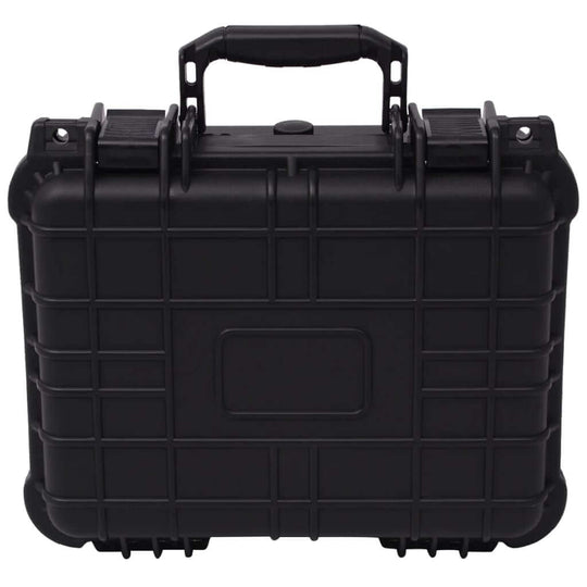 Protective black case for camera equipment, durable and lightweight design, 35x29.5x15 cm, featuring a secure handle.